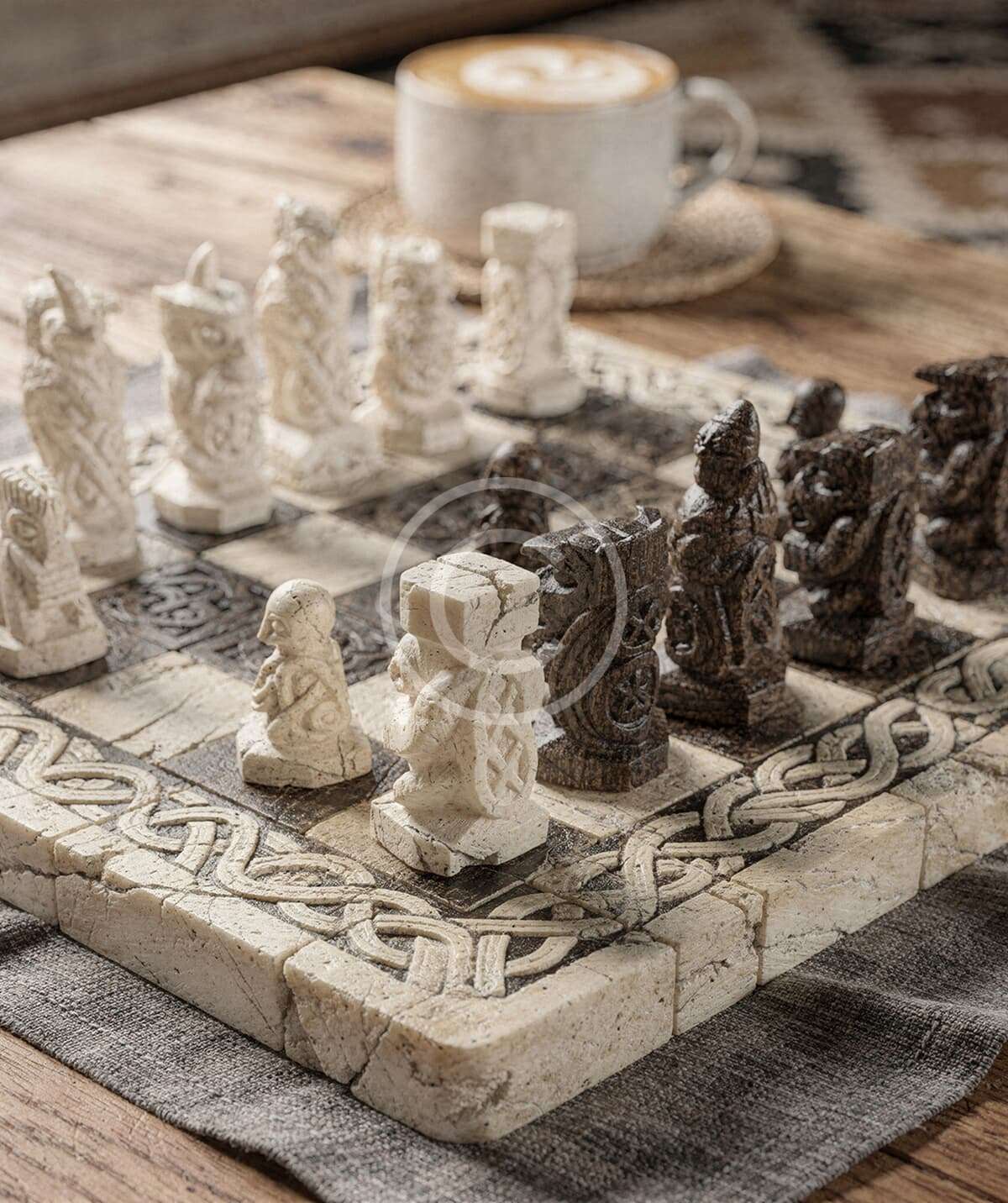 Carved stone chess set